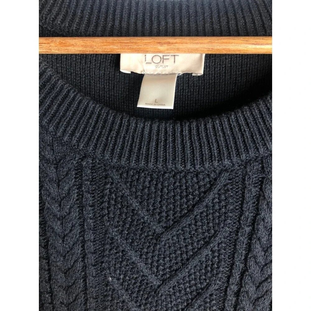 LOFT Outlet Black Diamond Cable Knit Pullover Flared Sweater